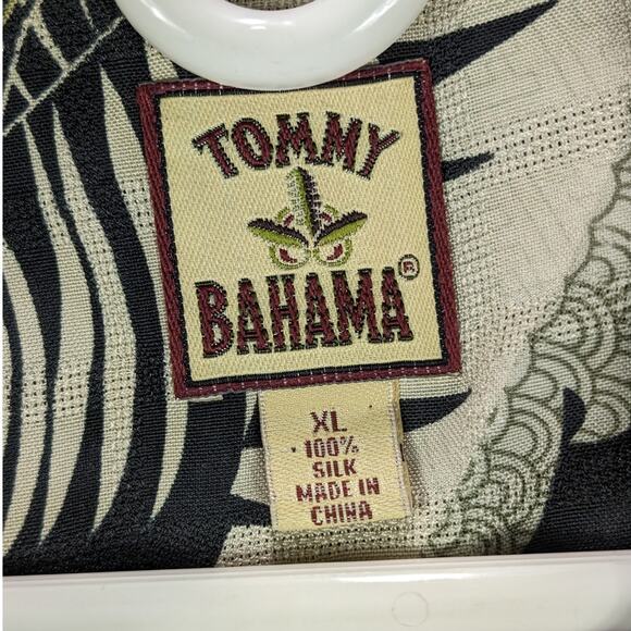 Tommy Bahama Silk Shirt Mens Extra Large Hawaiian Camp Black Tan Short Sleeve - Picture 9 of 11